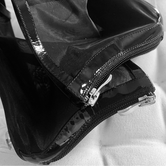 Black Mesh Peep Toe lucite heels. - Picture 9 of 9